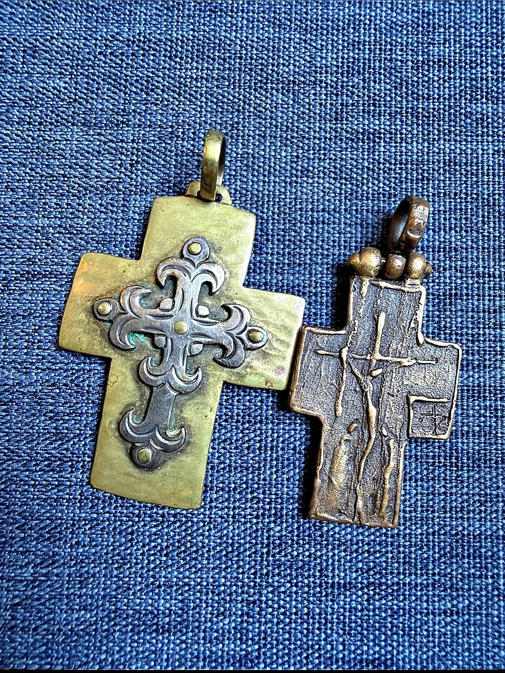 Religious Cross Pendant Set Gold & Brown